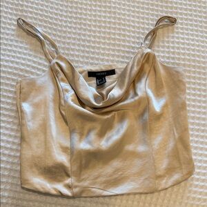 Forever 21 Beige/Cream Satin Cowl Neck Crop Top